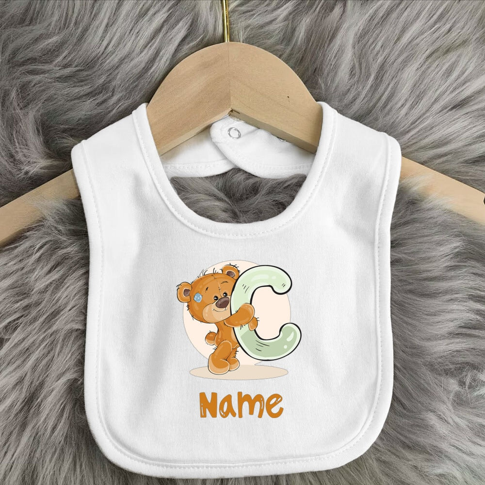 Personalized Baby Bib with Initial & Name - Cute Bear Print