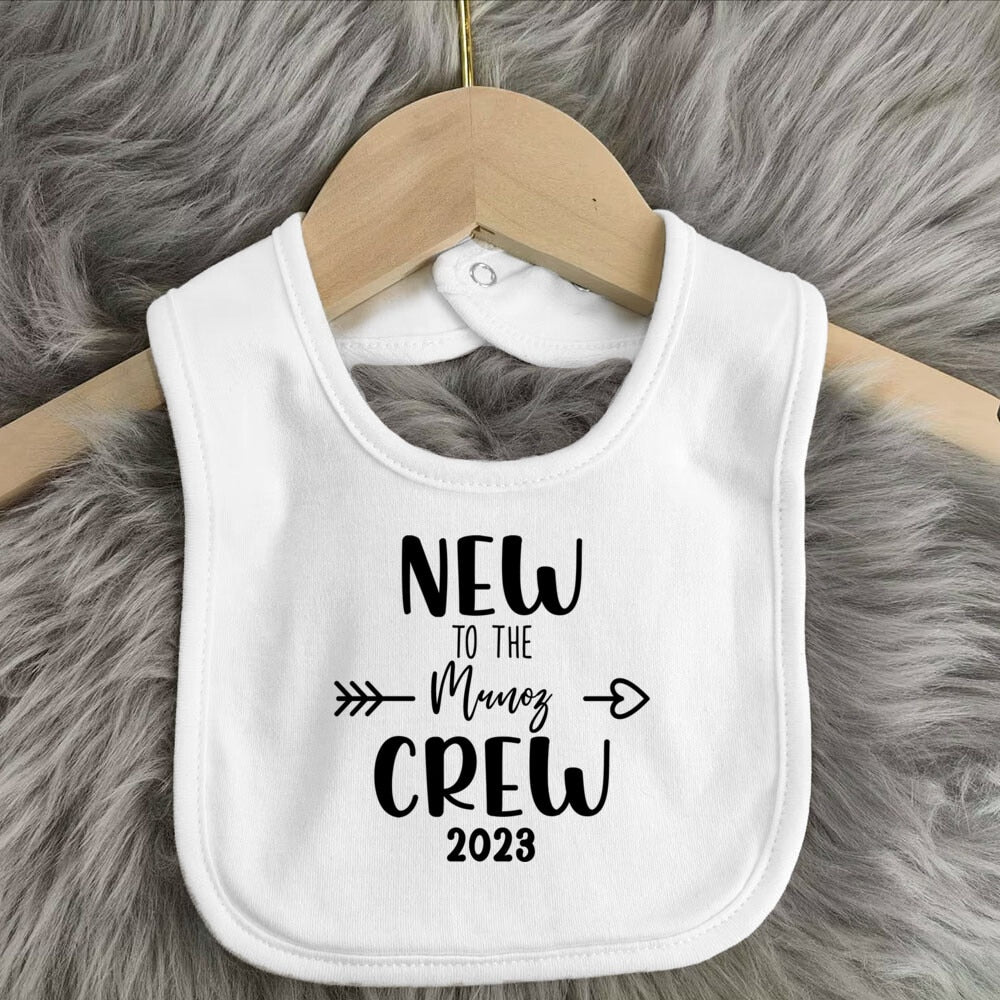 Custom "New To The Crew " Baby Bib - Personalized Name, Toddler Burp Cloth