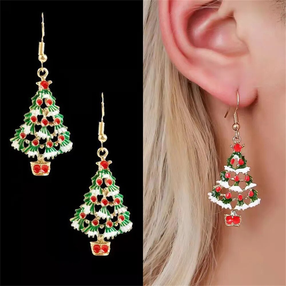 Zircon Christmas Earrings: Tree Drop & Star Stud with Rhinestones, New Year Gifts