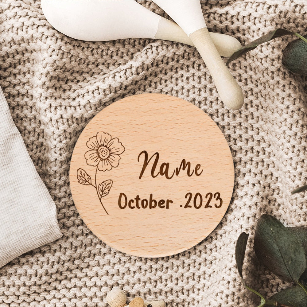 Personalised Baby Arrival Sign - Engraved Name Wooden Birth Gift Photo Prop