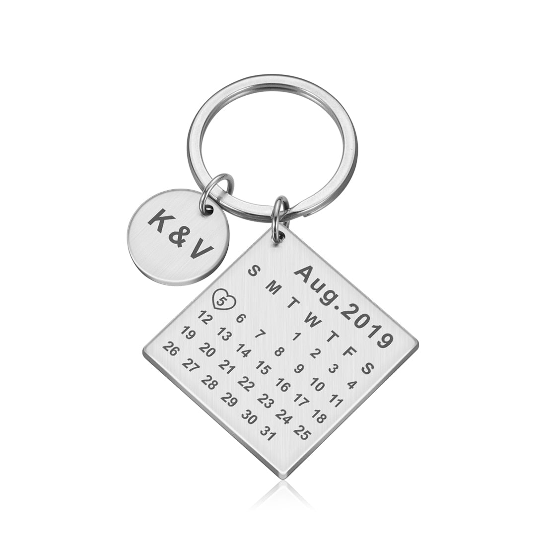 Personalized Calendar Date Key Chain - Engraved Stainless Steel, Wedding Anniversary