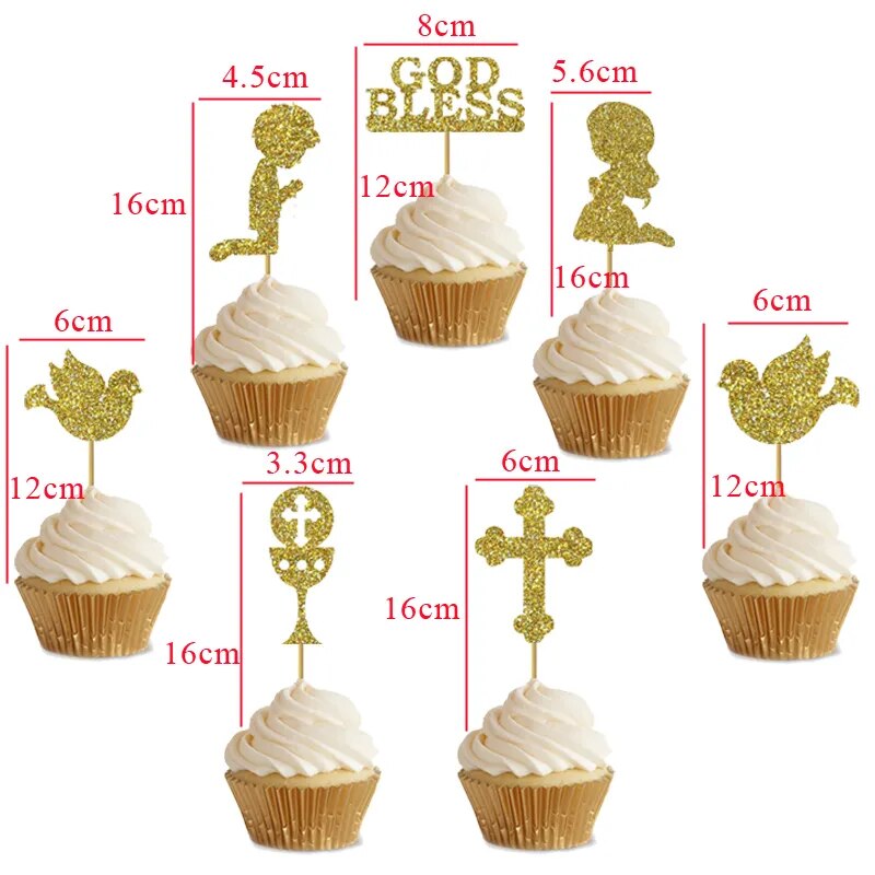 2 Set Communion & Baptism Toppers: Kids Prayer, God Bless, Pigeon Cross Cupcake Decor.