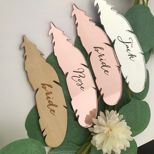 Personalized Name Wedding decoration Feather-shaped Place Setting