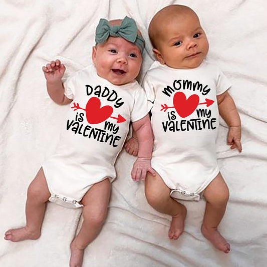 Daddy/Mommy Is My Valentine Twins Bodysuit - Newborn Summer Romper