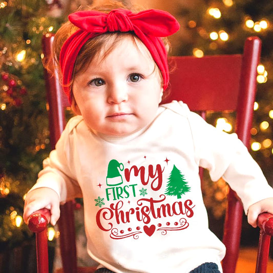 First Christmas Baby Bodysuit - White, Xmas Newborn Romper