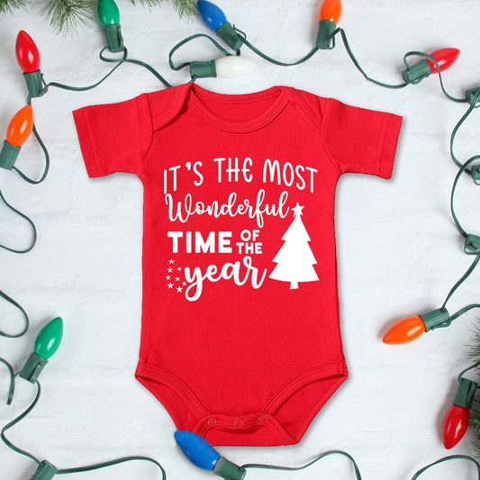 It's The Most Wonderful Time Christmas Baby Romper - Cotton Bodysuit, Boys & Girls Xmas Gift.