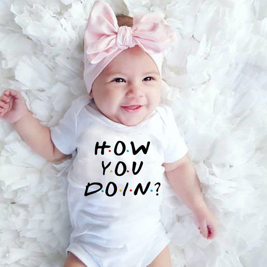 Friends 'How You Doin' Baby Jumpsuit - Boy & Girl Short Sleeve Romper, Casual Outfit.