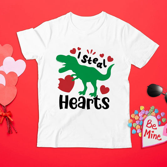 I Steal Hearts Dinosaur Kids T-Shirt - Valentine's Day