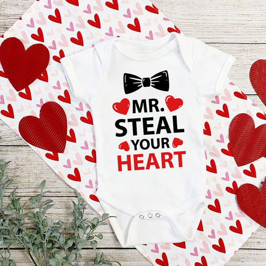 Mr. Steal Your Heart Baby Romper - Valentine's Newborn Bodysuit, Infant Shower Gift