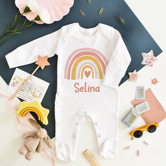 Personalised Rainbow Babygrow - Custom Name, Coming Home Outfit, Newborn Shower Gift