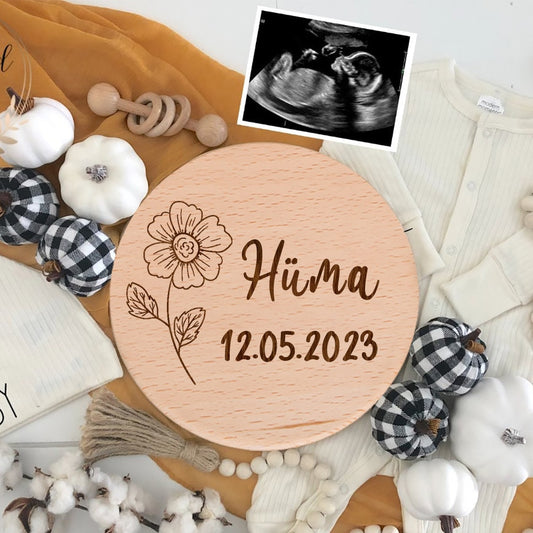 Personalised Baby Arrival Sign - Engraved Name Wooden Birth Gift Photo Prop