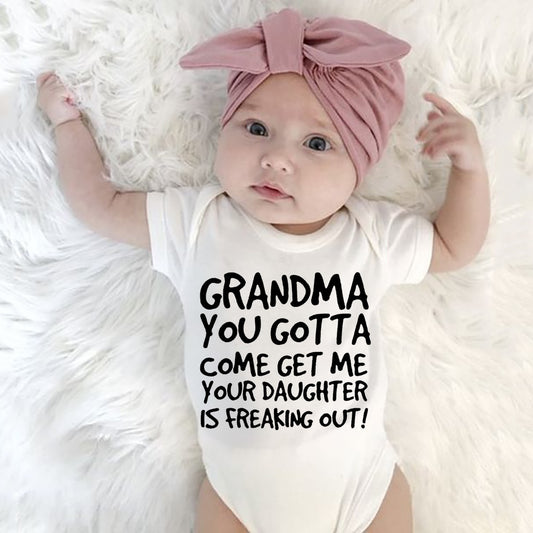 Grandma You Gotta Come Get Me Baby Jumpsuit - Summer, Short Sleeve, Infant Ropa, Holiday Gift.